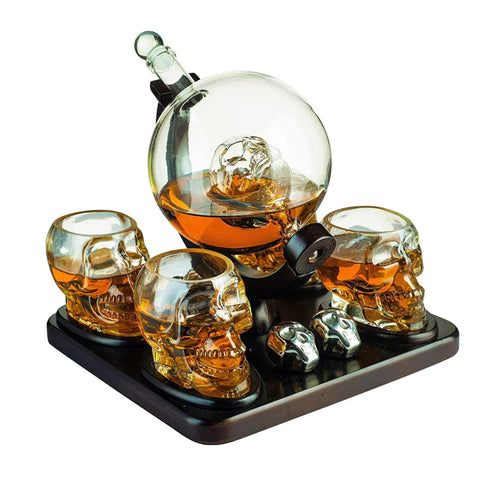 Skull Skeleton Wine & Whiskey Globe Decanter Set