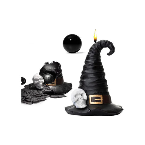 Halloween Decorations - Skeleton Witch & Wizard Hat Candle with Obsidian Crystal