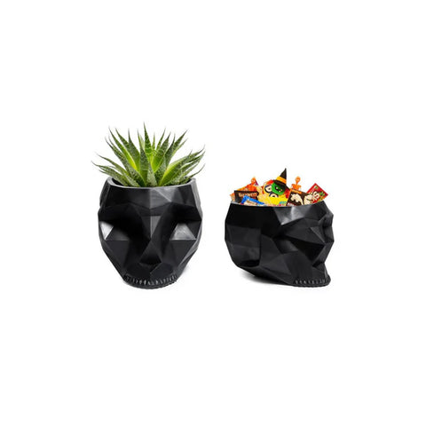 Skeleton Geometrical Skull Halloween Candy Bowl, Plant Planter Pot 6" Deep Polyresin Skulls