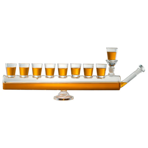 Menorah Decanter Set - Decanter & 8 Piece Shot Glass Set - 34 OZ Wine & Whiskey Glassware