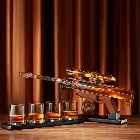 Whiskey Decanter Set - Sniper Scope Glass Gun AR Limited Edition, Silencer Stopper - 22oz & 4, 5oz Bullet Glasses