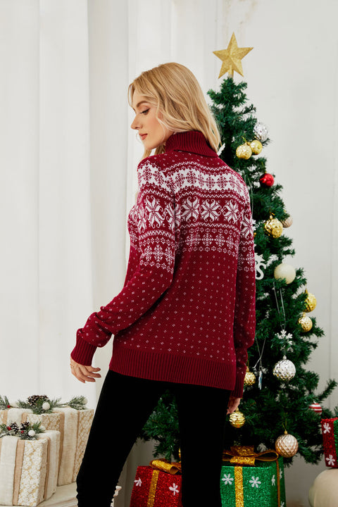 Women's Snowflake Jacquard Turtleneck Christmas Sweater | NCS