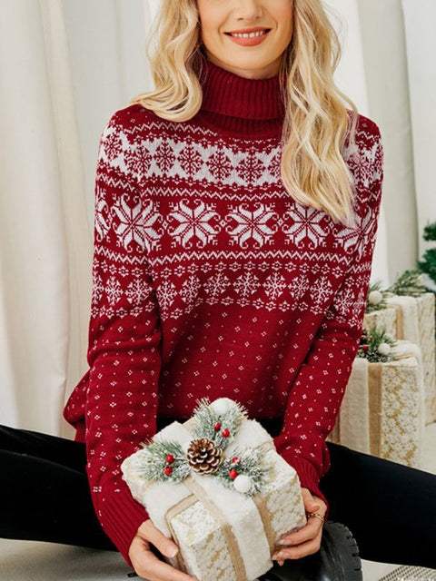 Women's Snowflake Jacquard Turtleneck Christmas Sweater | NCS