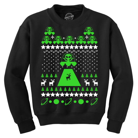 Funny Black Alien Abduction Ugly Christmas Sweater Sweatshirt Nerdy Christmas Ugly Sweater Space Tee
