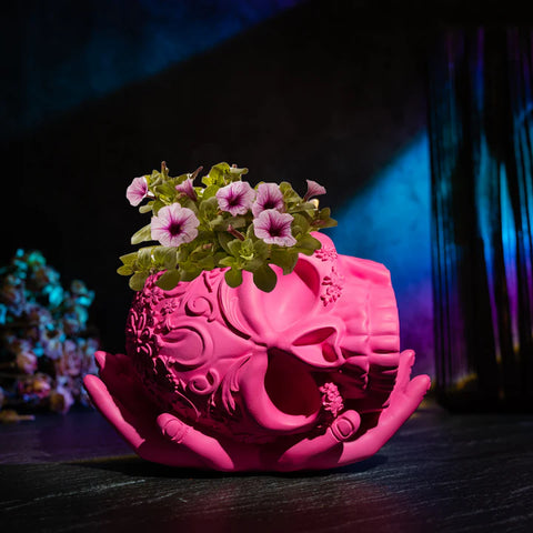 Skull Halloween Candy Bowl, Plant Planter Pot with Hand