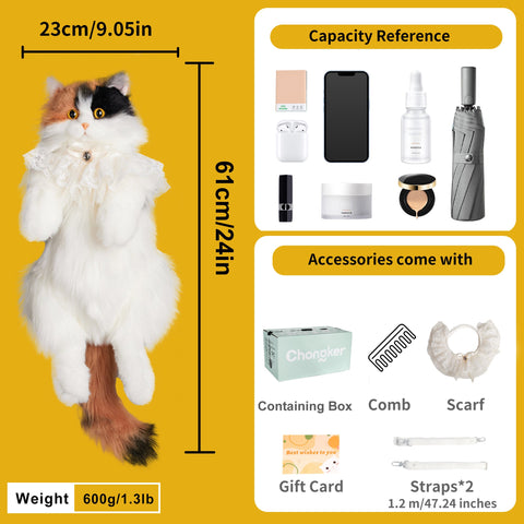 Calico Cat Backpack – Lifelike Plush Bag for Women & Kids