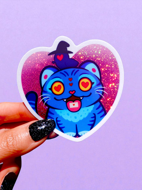 Funny Vinyl Sticker – Demon Kitty – Glitter Holographic Sticker