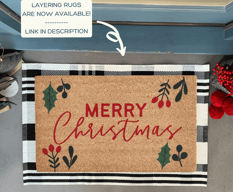 Merry Christmas Doormat with Greenery