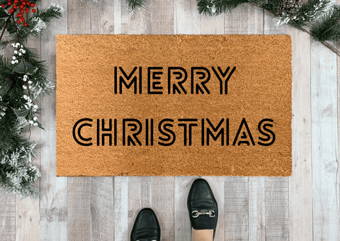 Retro Style Merry Christmas Doormat, Geometric Text