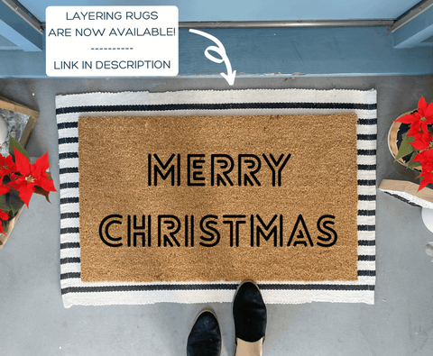Retro Style Merry Christmas Doormat, Geometric Text