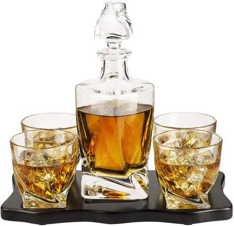 The Wine Savant Italian Crafted Crystal 5 Piece European Style Wine & Whiskey Decanter 855ml