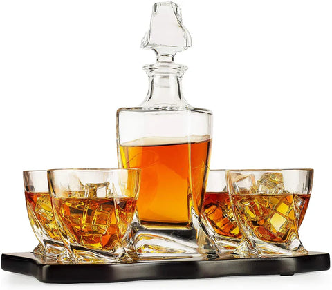 The Wine Savant Italian Crafted Crystal 5 Piece European Style Wine & Whiskey Decanter 855ml