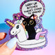 Funny Vinyl Sticker – Giddy Up Bitches – Holographic Cat and Unicorn Waterproof Decal
