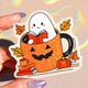 Ghost in Pumpkin Mug Sticker – Cozy Fall Glitter Vinyl Sticker