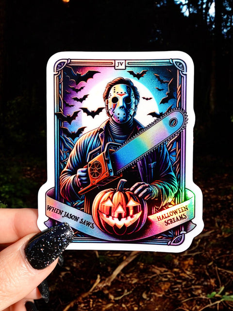 Halloween Screams Tarot Card Holographic Sticker