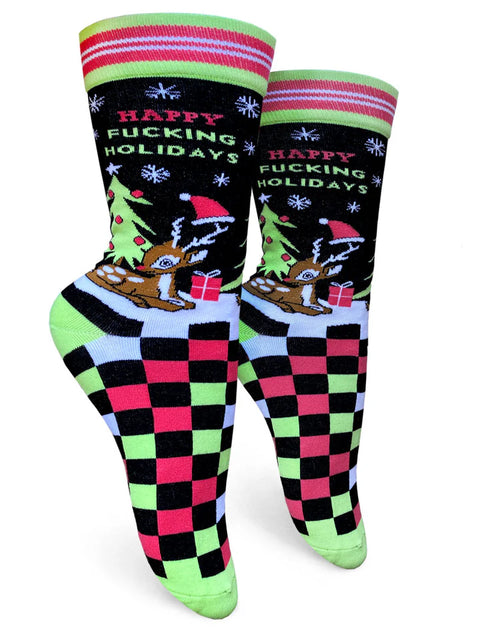 Happy Fucking Holidays Womens Crew Christmas Socks