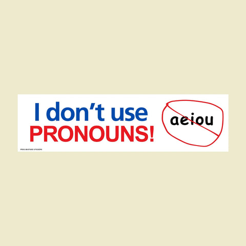 I Don't Use Pronouns! (a, e, i, o, u) Bumper Sticker