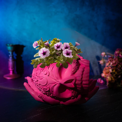 Skull Halloween Candy Bowl, Plant Planter Pot with Hand