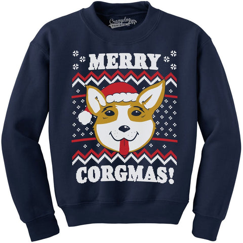 Funny Navy Merry Corgmas Sweatshirt Nerdy Christmas Dog Ugly Sweater Tee