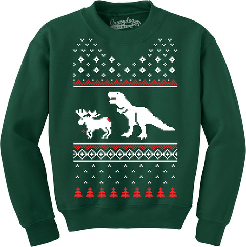 T-Rex Attack Christmas Ugly Sweater Crew Neck Sweatshirt
