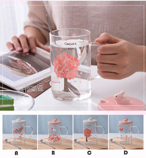 Cherry Blossom Cups With Lid & Spoon