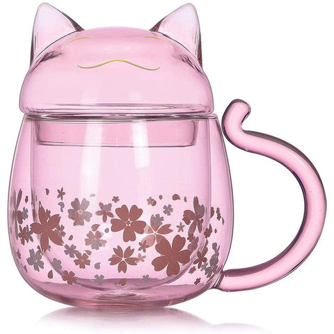 Sakura Cat Glass Cup