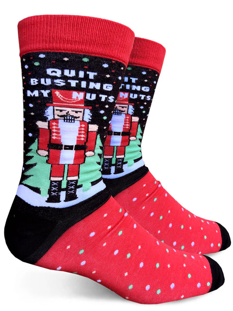 Quit Busting My Nuts Mens Crew Christmas Socks