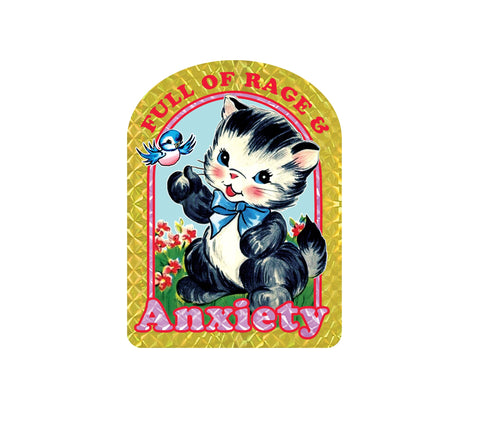 Full of Rage & Anxiety – Retro Cat Holographic Sticker