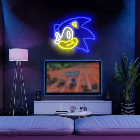 Sonic Neon Sign - Bright Blue LED Neon Light for Retro Gaming Decor