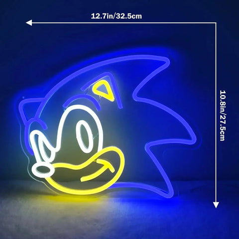 Sonic Neon Sign - Bright Blue LED Neon Light for Retro Gaming Decor