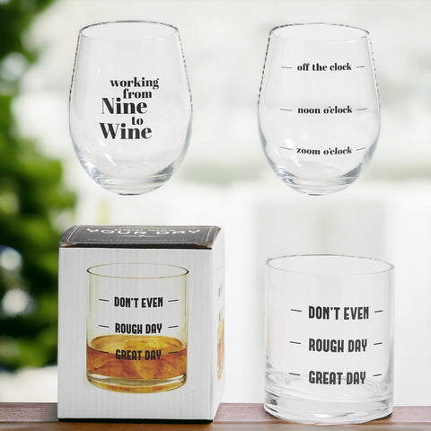 Whiskey Or Wine Stemless Glass Gift Set With Funny Barware Saying And Gift Box For Wine Lovers