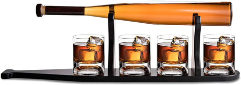 Baseball Bat Whiskey & Wine Decanter 4 Baseball Glasses