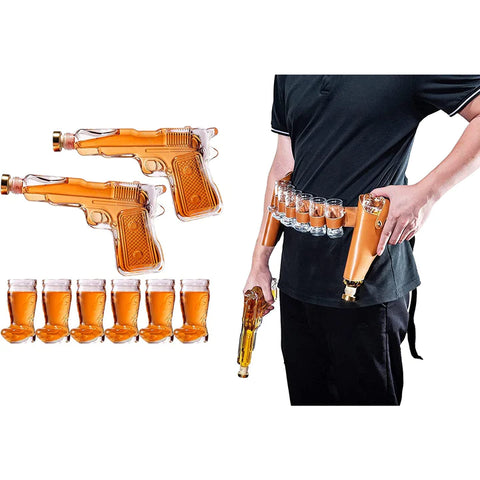 Pistol Whiskey Gun Decanter & Boots Shot Glasses Set