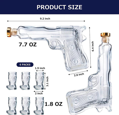 Pistol Whiskey Gun Decanter & Boots Shot Glasses Set