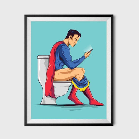Superguy Texting On The Toilet Bathroom Poster 11x17