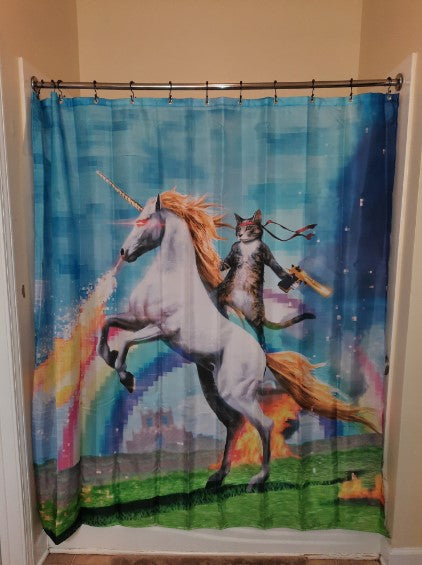 Rambo Cat On Unicorn Shower Curtain