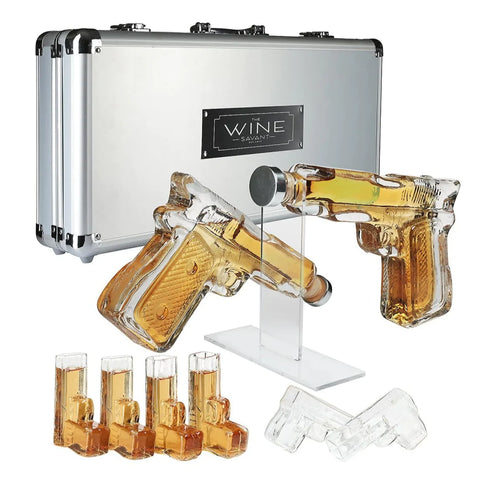 Pistol Whiskey Gun Decanter & Shot Glasses Set