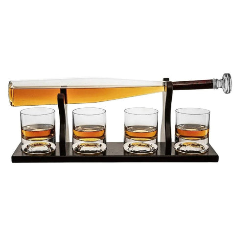 Baseball Bat Whiskey Decanter Set with 4 Baseball Glasses