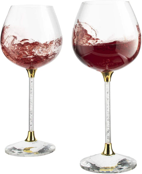 Crystal Wine Glasses Diamond Filled Stem
